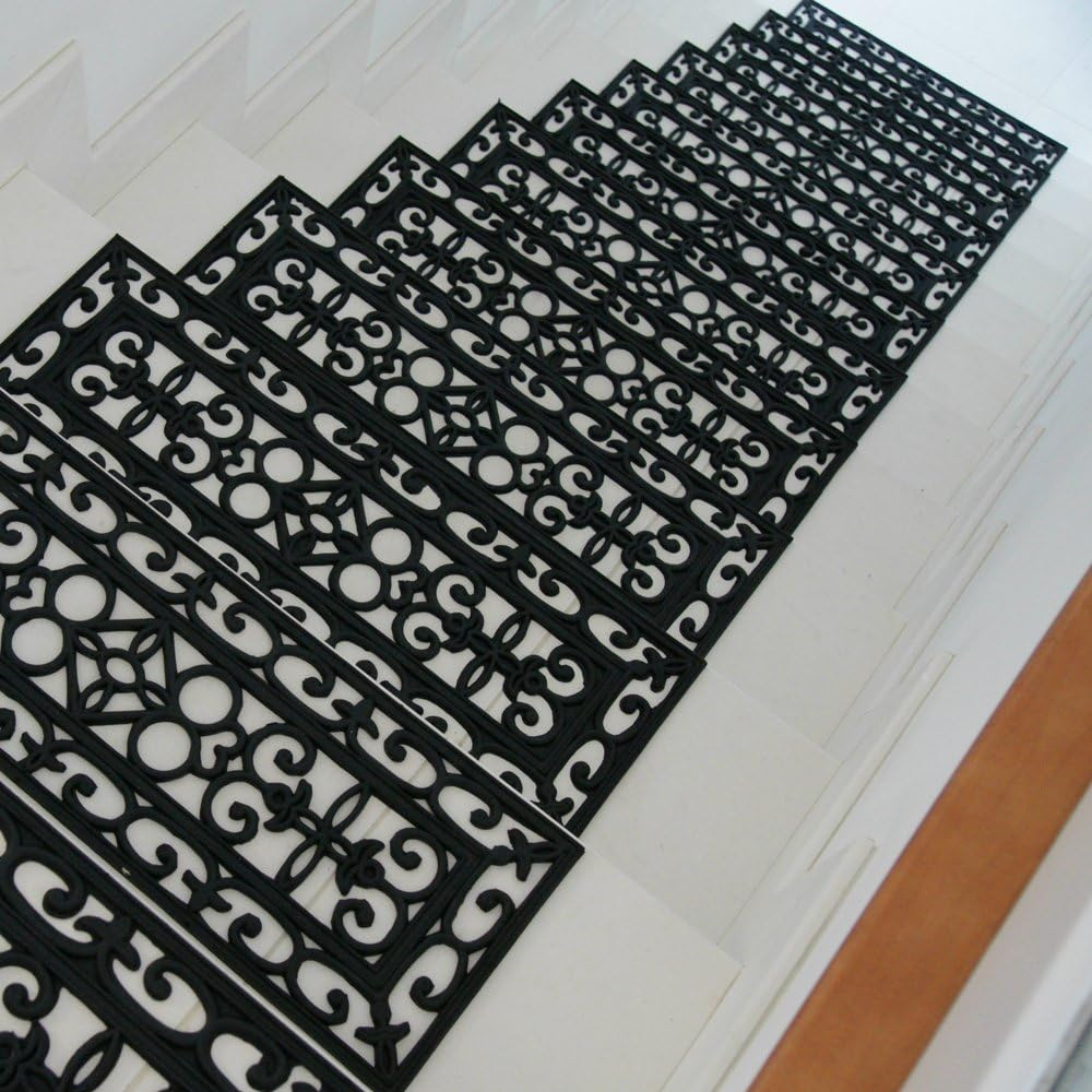 Rubber-Cal 6-Piece Regal Stair Treads Rubber Step Mats, 9.75 by 29.75-Inch, Black image number 1