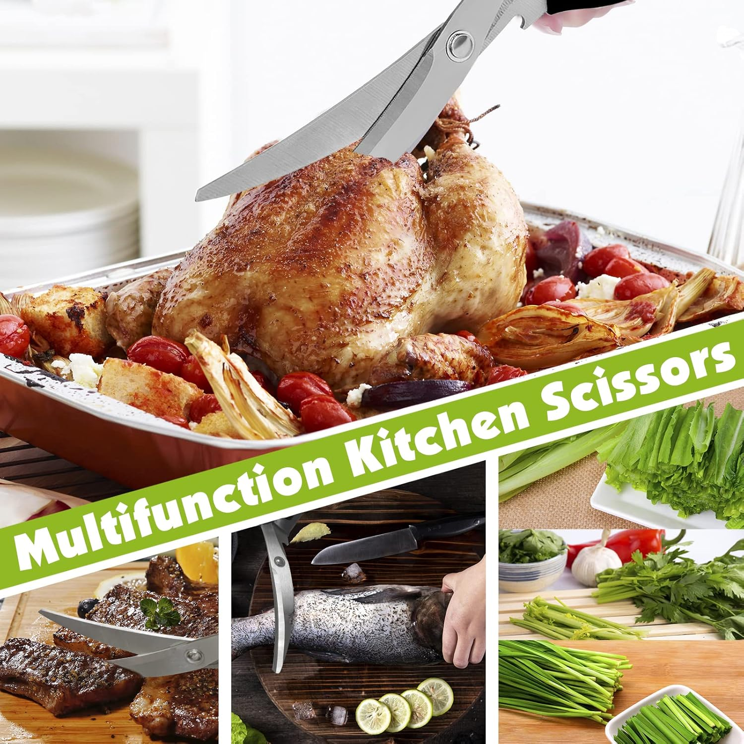 Kitchen Shear Multifunctional Stainless Steel Kitchen Tongs Scissors Set Sharp and Durable Suitable for Poultry Scissors and Food Scissors image number 3