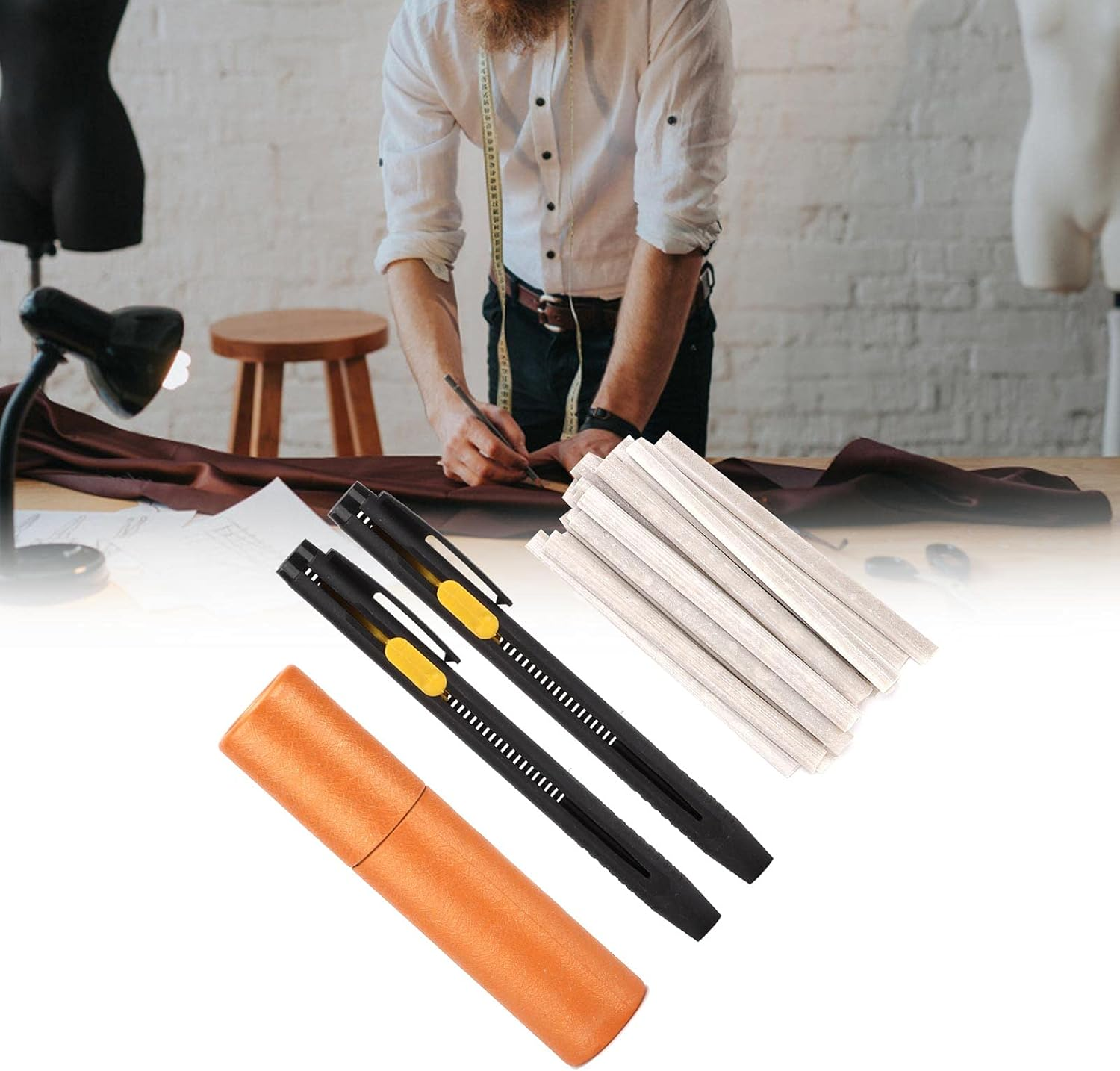 Tailors Chalk Pen, Tailors Chalk Pencil Tailors Pencil Marking Chalk Sew Chalk Markers Ergonomic Tailor Chalk Core Clear Drawing Line for Cotton Knit Suede image number 1