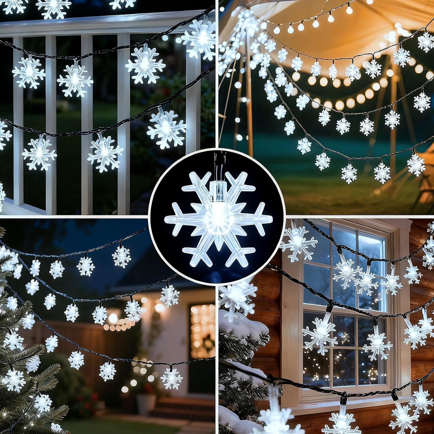 Qoosea Solar Snowflake Fairy Lights Christmas, 7 M 50 LED Solar Christmas Lighting Outdoor IP65 Waterproof, 8 Modes Solar Fairy Lights, Solar Lights, Christmas Decoration for Garden, Balcony, Wedding image number 3
