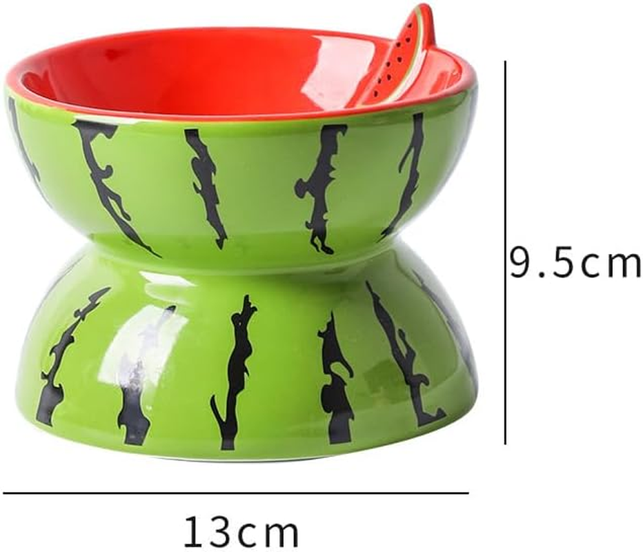 Raised Cat Food Bowls Ceramic Elevated Cat Bowl 5 Inches Wide Cat Bowls for Food and Water, Tilted Cat Dish for Flat Faced Cats and Kitten, Cat Feeding Bowl Dishwasher Safe (Watermelon) image number 1