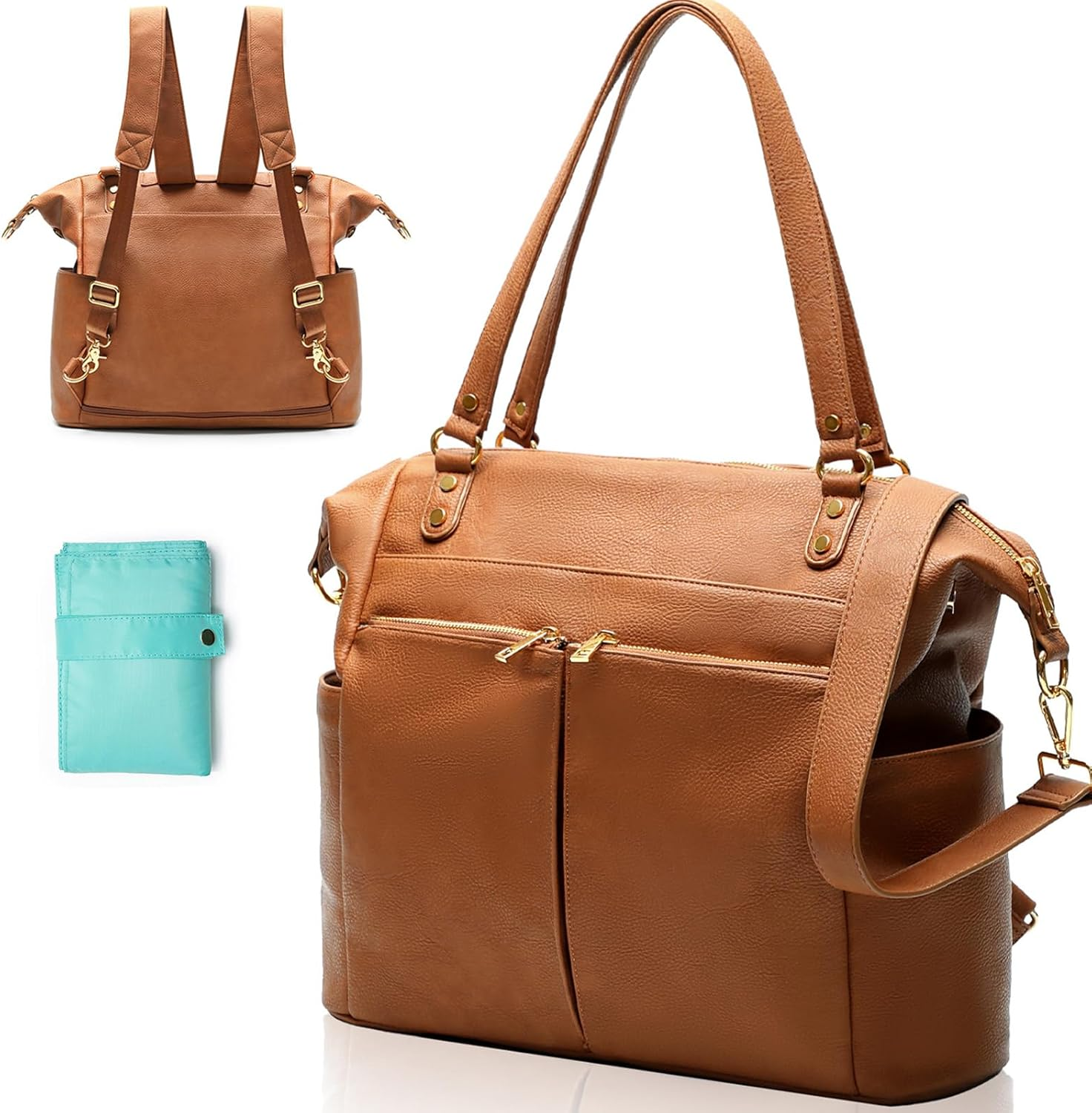 MOMINSIDE Diaper Bag Tote Leather Diaper Bag Backpack with 14 Pockets, Baby Registry Search, Large Baby Bag, Changing Pad