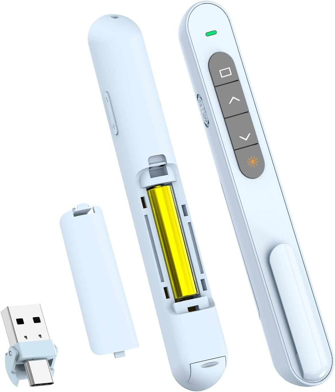 USB Type C Wireless Presenter Remote Presentation Clicker, Volume Control Powerpoint Clicker with Red Pointer Long Range PPT Clicker Slide Advancer for Mac PC Laptop Computer (Blue) image number 1