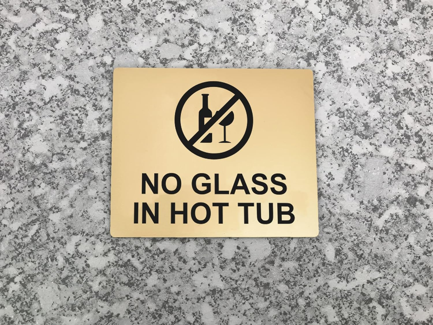 No Glass in Hot Tub Sign Adhesive Sticker Warning Notice, SILVER/GOLD/YELLOW Engraved with Text and Universal Icon Symbol and Text (Size 12Cm X 10Cm) (Gold) image number 4
