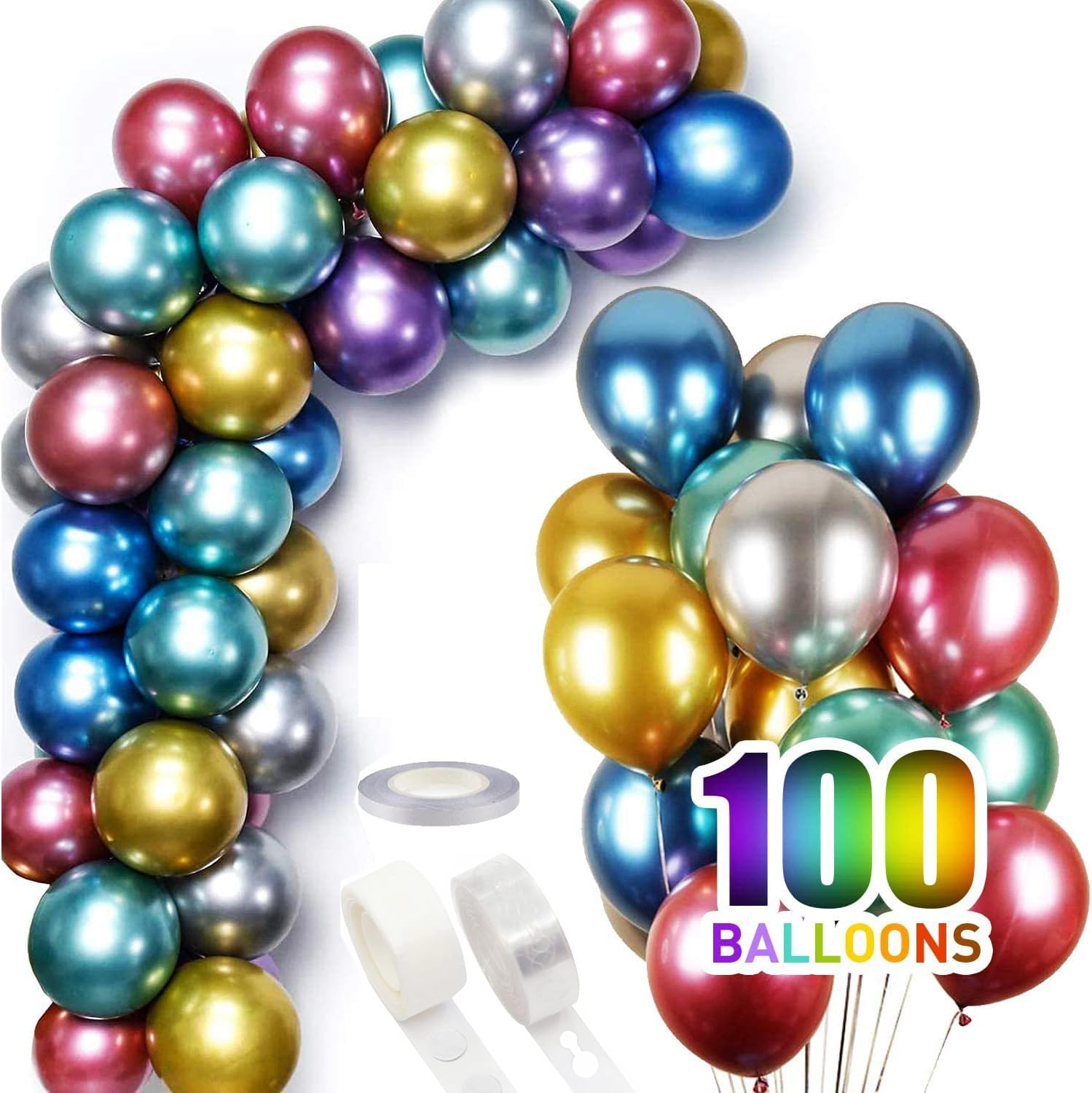Colorful Party Balloons 100Pcs 10Inch Chrome Metallic Helium Balloons for Birthday Party Decoration and Garland Arch Decoration Wedding Birthday Christmas Party image number 6