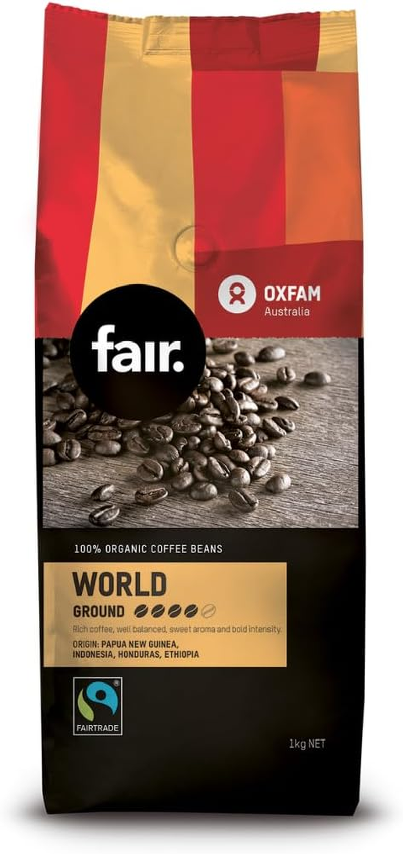 Oxfam Fair Fairtrade Organic World Blend Ground Coffee 1Kg