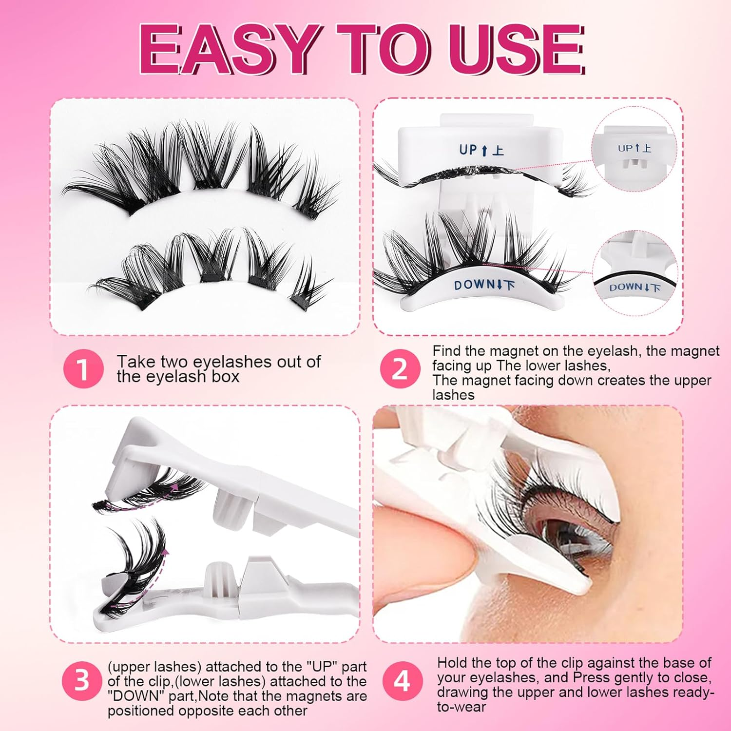 2025 Upgraded Magnetic Eyelashes, Flygragon Lighter 5D Fluffy Eyelashes Magnetic Lashes Natural Look with 2 Pairs, No Glue Reusable Artificial Fiber Magnets False Eyelashes Kit with Curler, KS01-5 image number 5