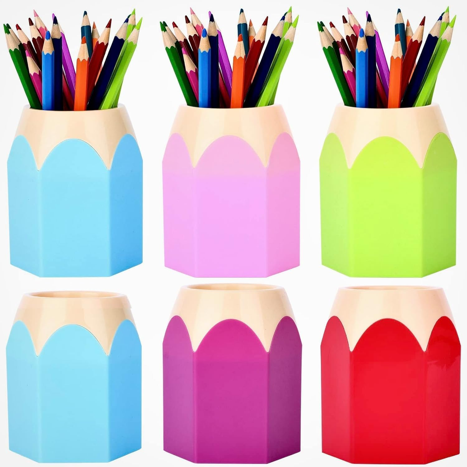 Pencil Holder and Pen Holder, 6 Pack Plastic Makeup Brush Organizer for Desk Storage, Compatible with Pens Pencils Brushes Lipsticks for Office Home School Haheihei image number 4