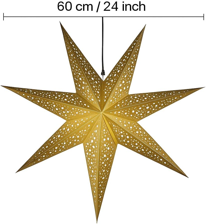 YEPSIO Lantern Lampshade Paper Star Light Shades Large 60Cm Hanging Decorations for Christmas Wedding Home Decoration Birthday Party Foldable 7 Pointed Star (Golden)