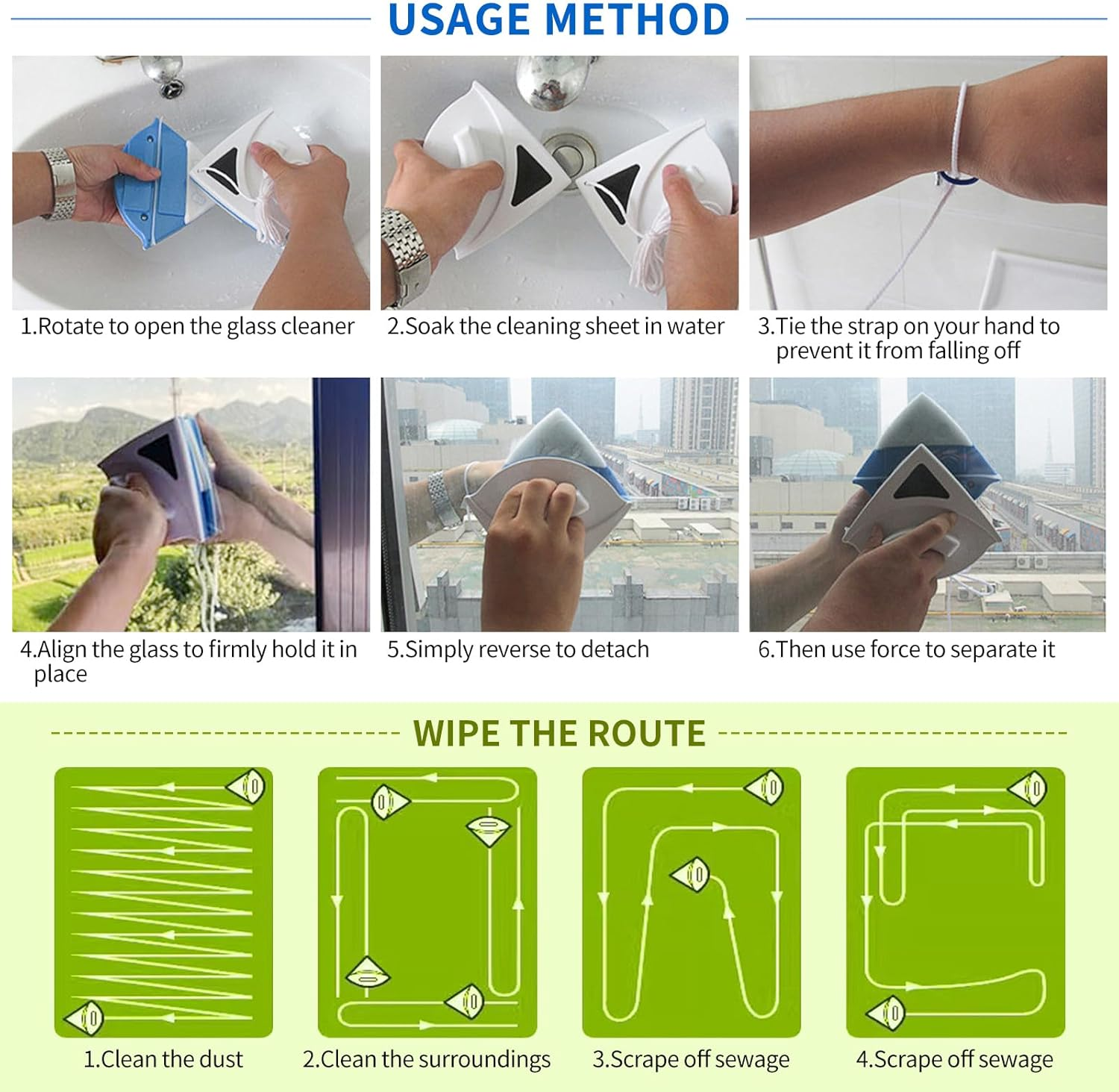 Double-Sided Magnetic Window Wiper for 3-8Mm Thickness Single-Sided Glass Window Wiper for Home High Rise image number 6