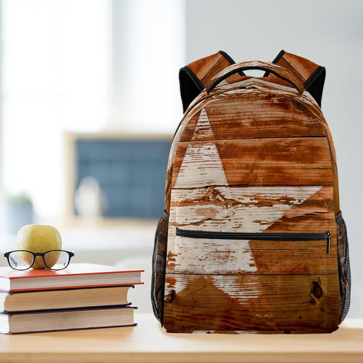Faded Wood and Star Backpack Students Shoulder Bags Travel Bag College School Tote Backpacks image number 3