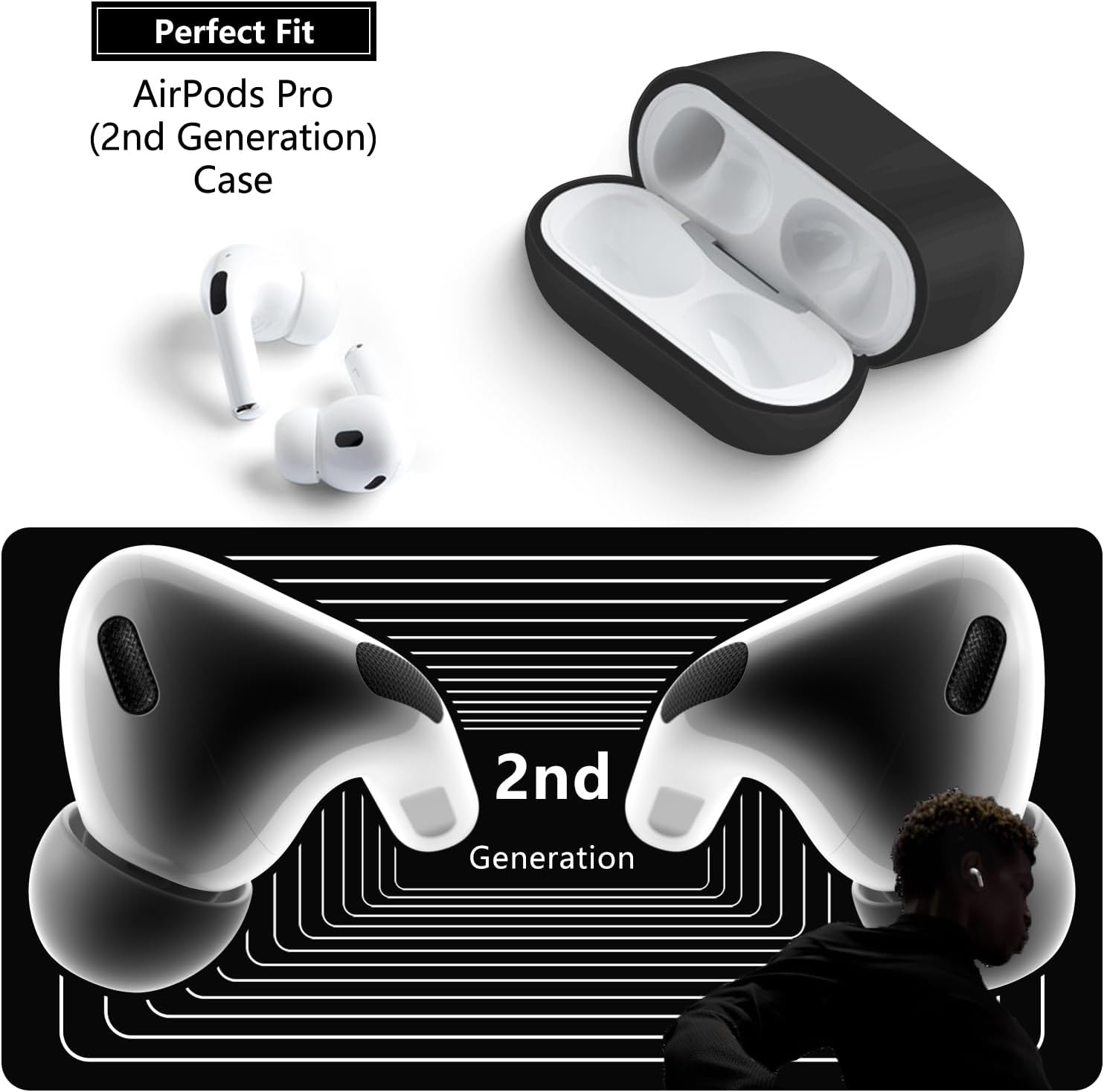 BEWZI for Airpods Pro 2 Case Cover Come with a Lanyard, Solid Color Sports Silicone Soft Protective Cover Is Compatible with Airpods Pro 2Nd Gen Case (Black) image number 5