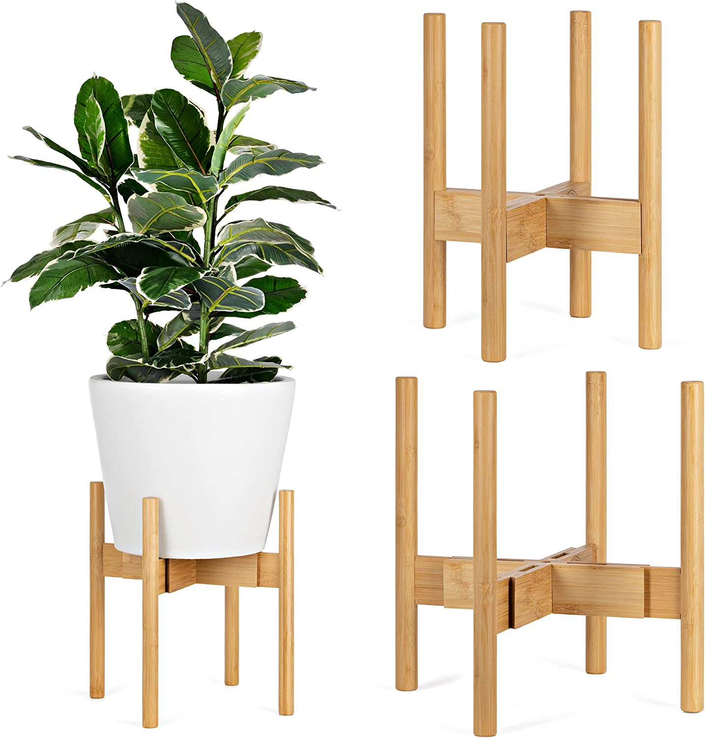Five Lime, Bamboo Plant Stand, Adjustable Height and Width, Fits 20-30Cm Pots, Mid Century Modern Indoor Planter Stand for Any Home D&eacute;cor, Suitable for Indoors, Homes, Apartments, Offices (Black Stand) (Natural) image number 3