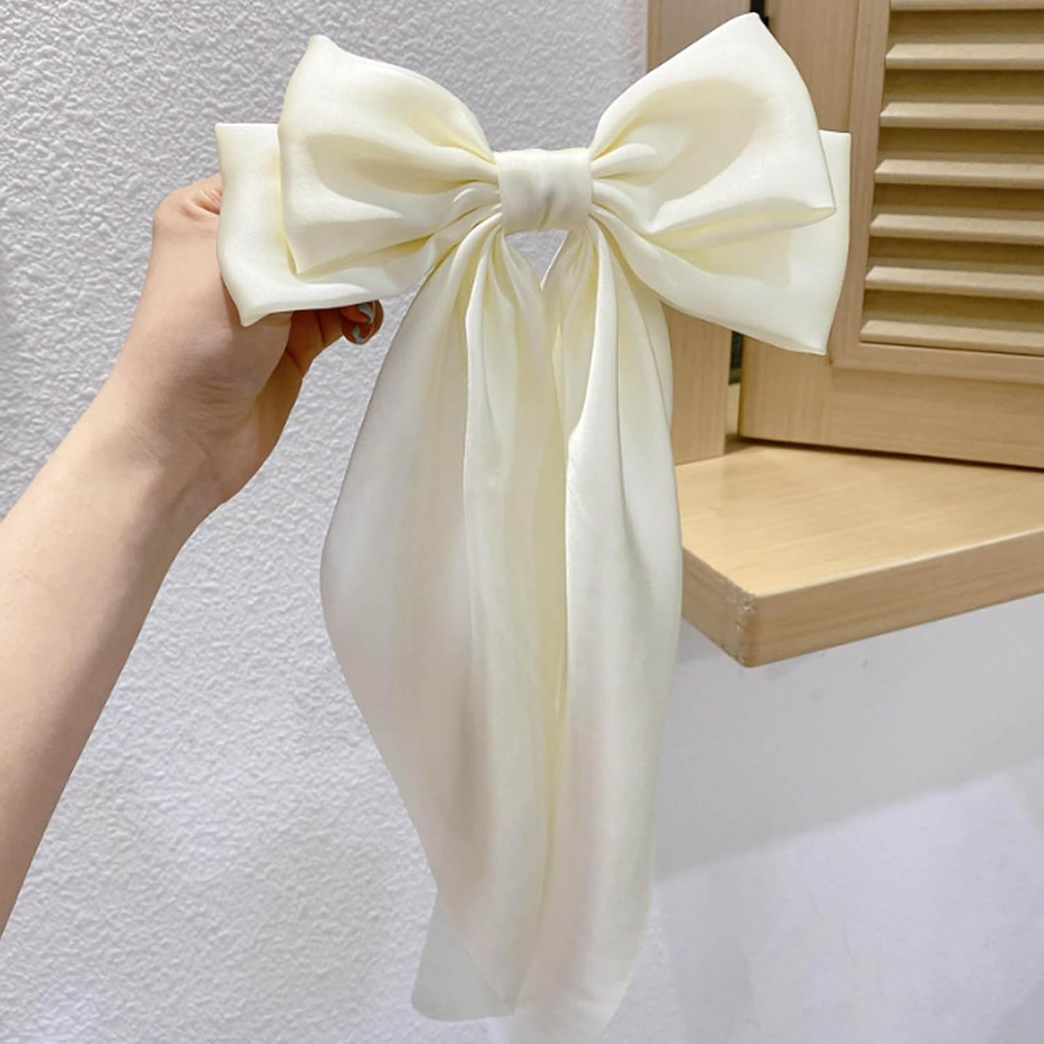 Hair Bow Clips, Hair Clips with Large Bow, Plain Hair Pin with Bow, Hair Clips Accessories for Girls Women, (2 Pieces, Black, Milky White) image number 2