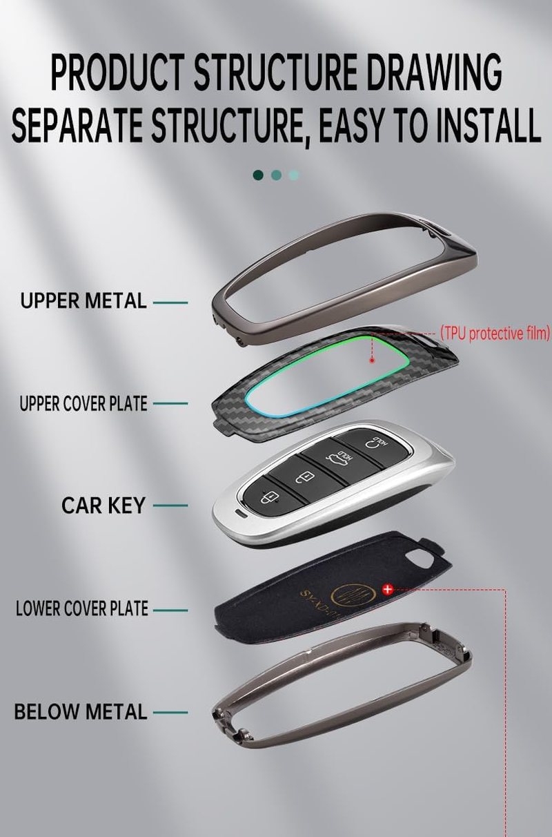 Ontto Alloy Car Key Fob Cover Fit for Hyundai Sonata Hybrid Nexo DN8 Tucson NX4 New Grand Santa Fe Atos Solaris Prime Smart Key Case Shell Holder Bag Keyring Keychain Accessories Black A - A-Black image number 2