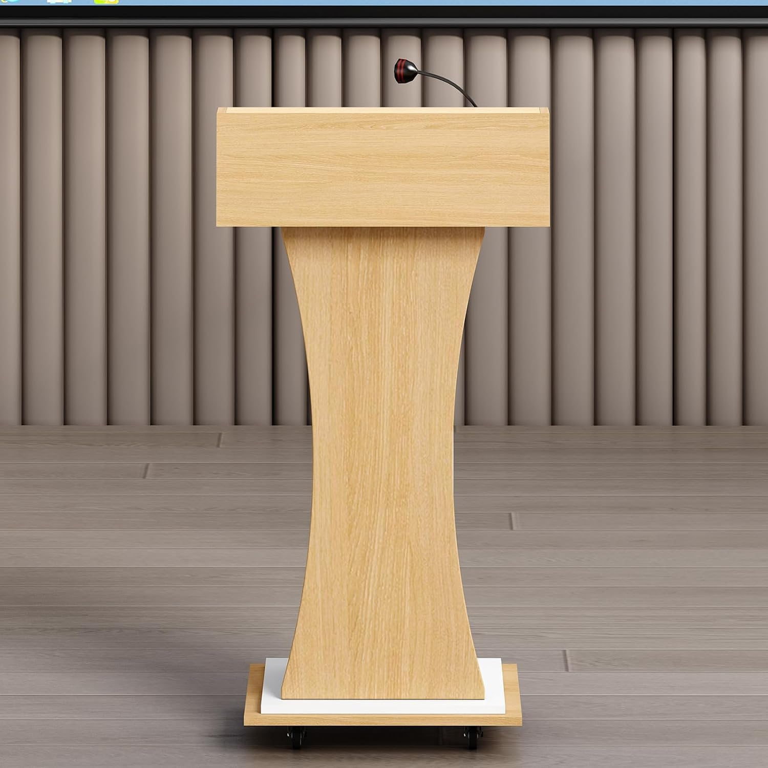 Xibolai Mobile Wooden Podium Stand with Wheels Lectern 16MM Wood Board Elegant Design with Storage Wooden Pulpit image number 2