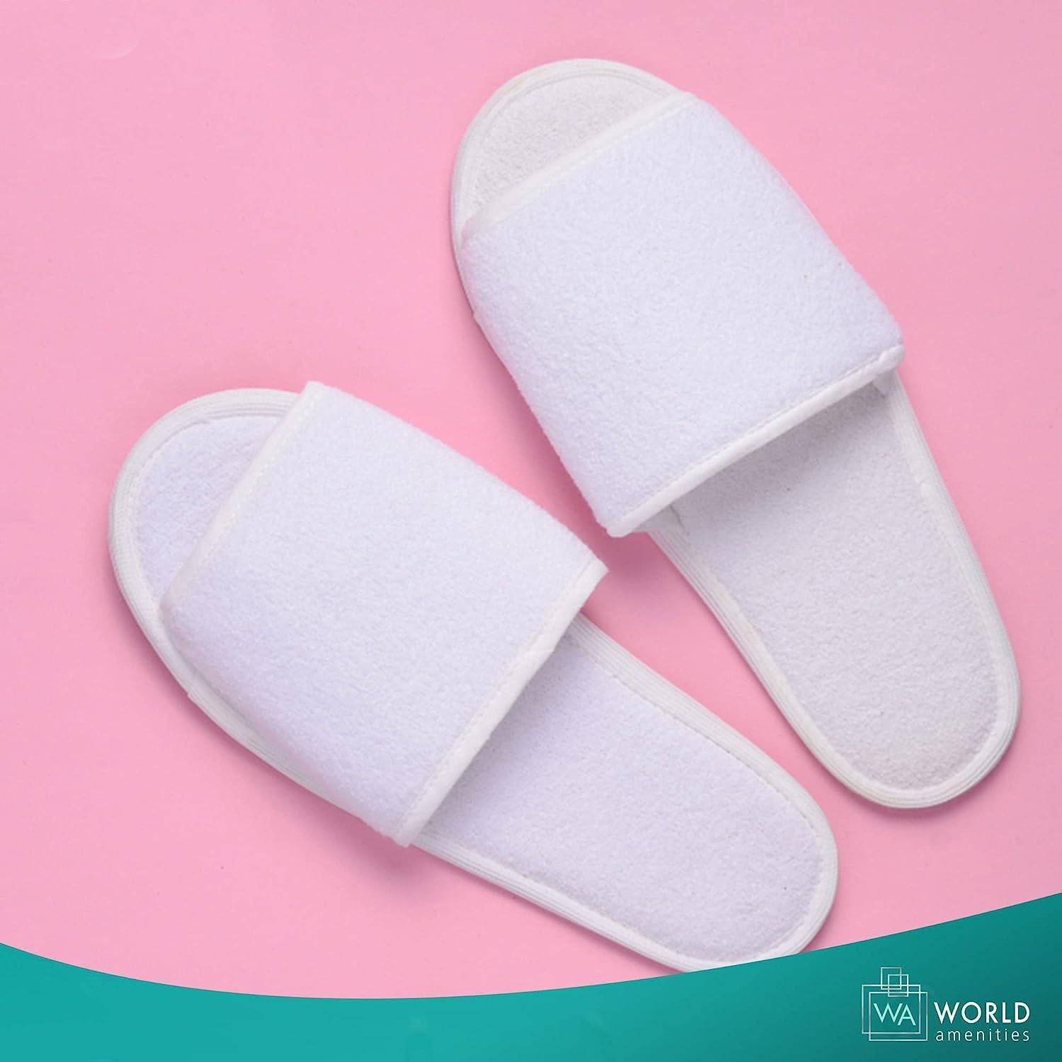 World Amenities | 10 Pairs | Premium Spa Slippers Bulk Unisex | Open Toe, Individually Wrapped | Hotel Slippers Travel Amenities Ultra Soft, Disposable Guest Slippers - White image number 1