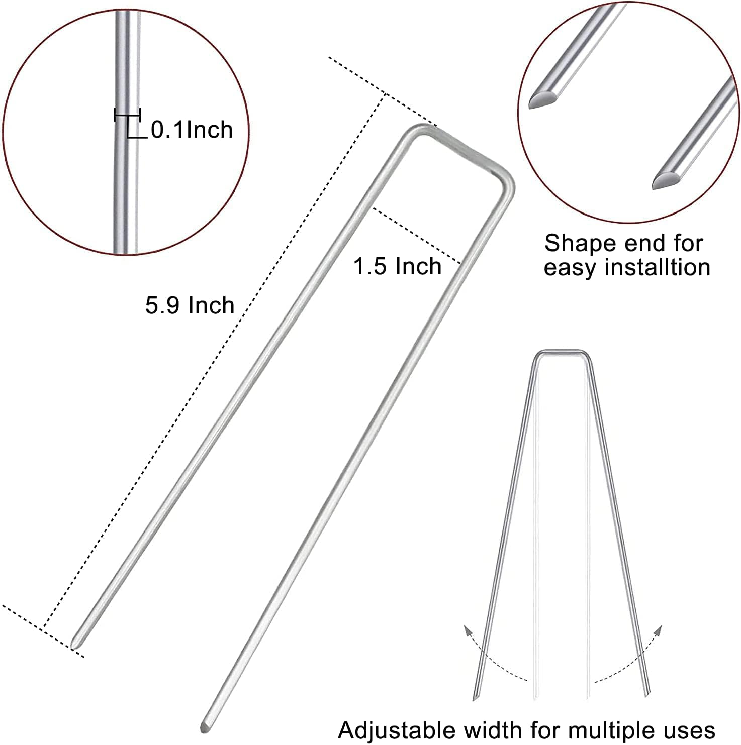 Garden Stake 100Pcs Garden Landscape Staple Anti-Rust Securing Pegs Steel U Shaped Nail Pin Heavy Duty Ground Garden Staple Pin Spikes for Landscaping Ground Cover image number 2