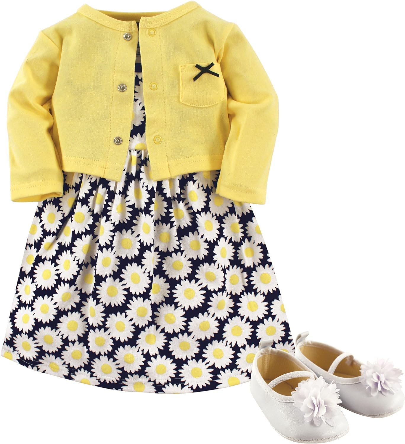 Hudson Baby Girls' Cotton Dress, Cardigan and Shoe Set image number 6