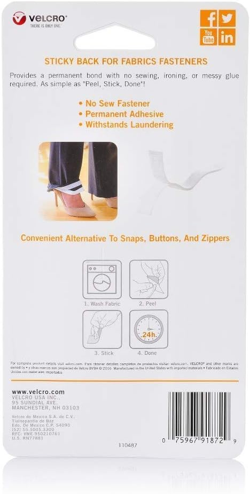 VELCRO Brand - Sticky Back for Fabrics | No Sewing Needed | Peel and Stick for a Permanent Bond | 1.9Cm X 60.9Cm Tape | White image number 4