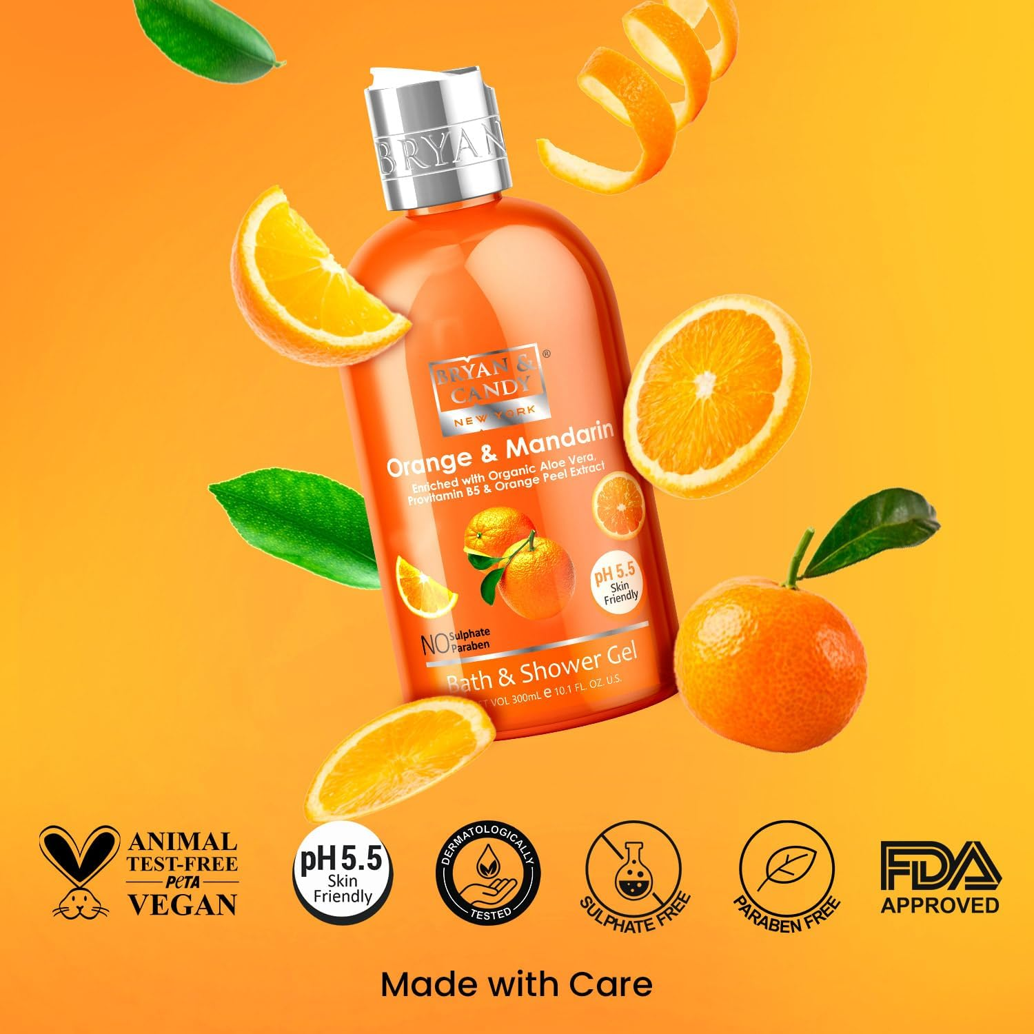 Bryan & Candy New York Orange and Mandarin Shower Gel (300Ml) with Aloe Vera. Gentle, Moisturizing Body Wash for Soft, Supple Skin image number 5