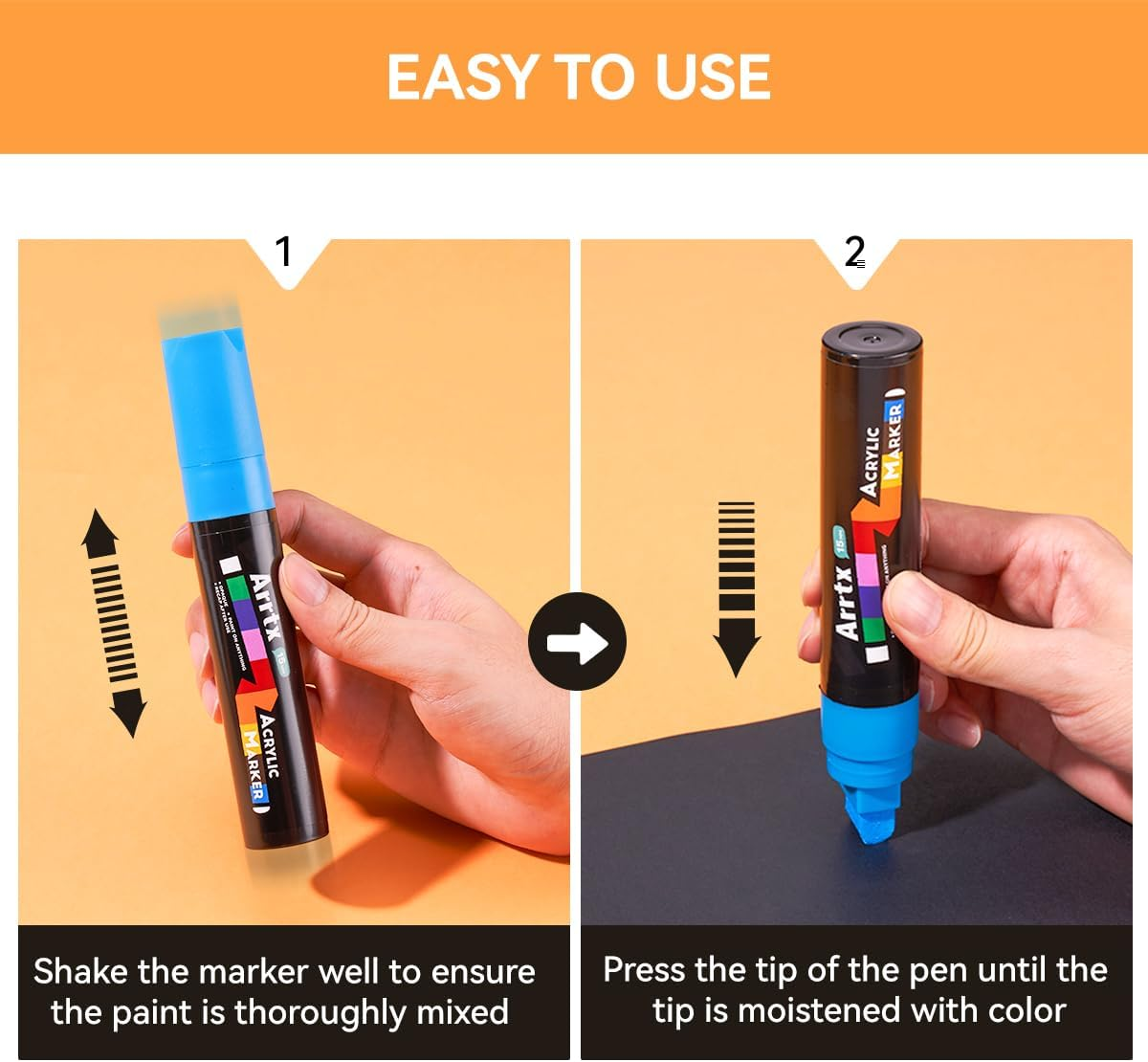 Arrtx Acrylic Jumbo Markers 15Mm Jumbo Felt Tip, 10 Acrylic Paint Pens for Rock Painting, Stone, Glass, Easter Egg, Wood and Fabric Painting-Acrylic Markers DIY Crafts Making Art Supplies image number 1