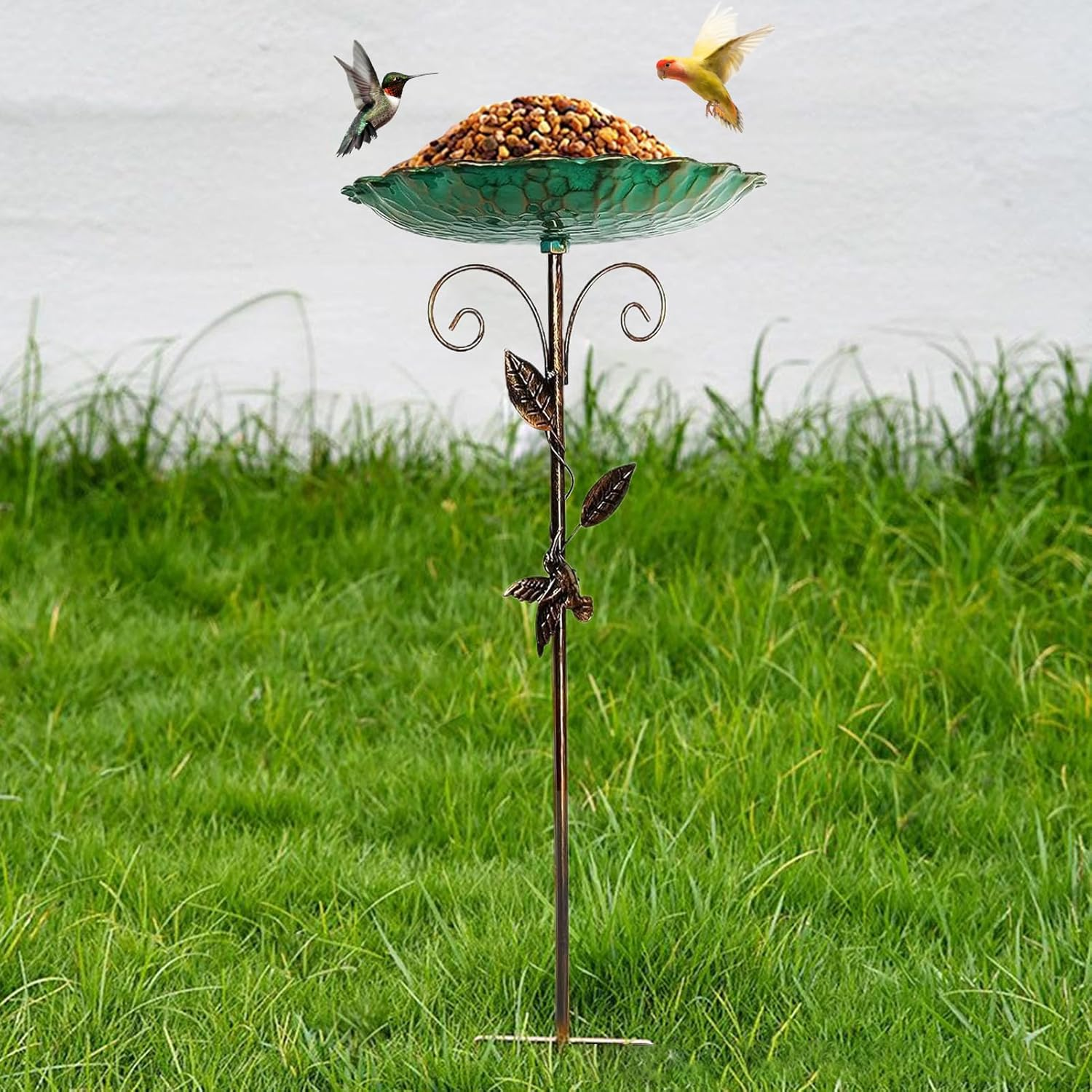 Metal Garden Birdbath Bowl - Standing Bird Feeders for Outside, Vintage Freestanding Birdbaths & Supports, with 5 Prongs Base Stake, Detachable Decoration Spa Birdfeeder, for Garden Patio Yard Lawn image number 4