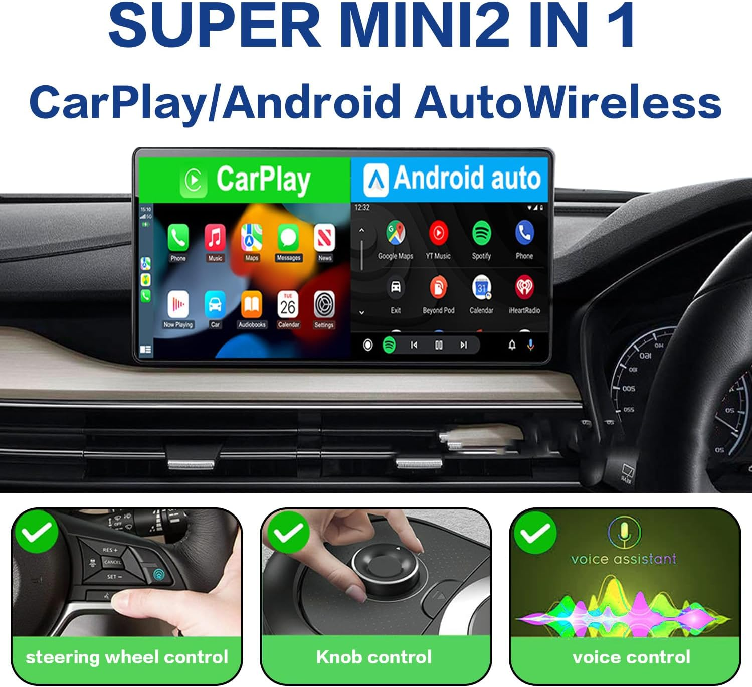 Kaoruo Carplay Adapter for Phone，Wireless Car Play Auto 2-In-1 Adapter，Convert Wired to Wireless Carplay Connector, Mini Size with Extension Usb-C/Type-C image number 1