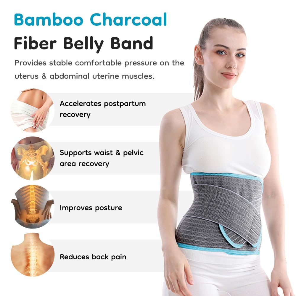 Postpartum Recovery Belt for Women - Adjustable Abdominal Binder & Pelvic Support, Breathable Bamboo Belly Wrap for C-Section & Natural Birth, Post-Pregnancy Tummy Control, Back Pain Relief & Waist Shaping (L)