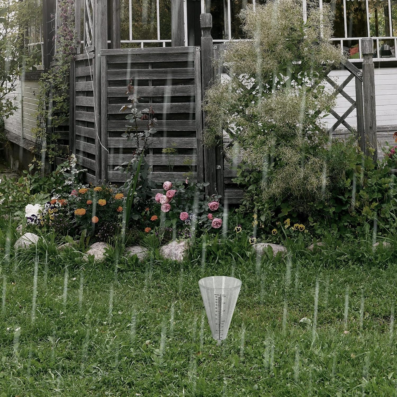 Outdoor Cone Shaped Rain Gauge with Double Scale Transparent Funnel for Accurate Rainfall Measurement Suitable for Agriculture Meteorological Use and Garden Monitoring image number 1