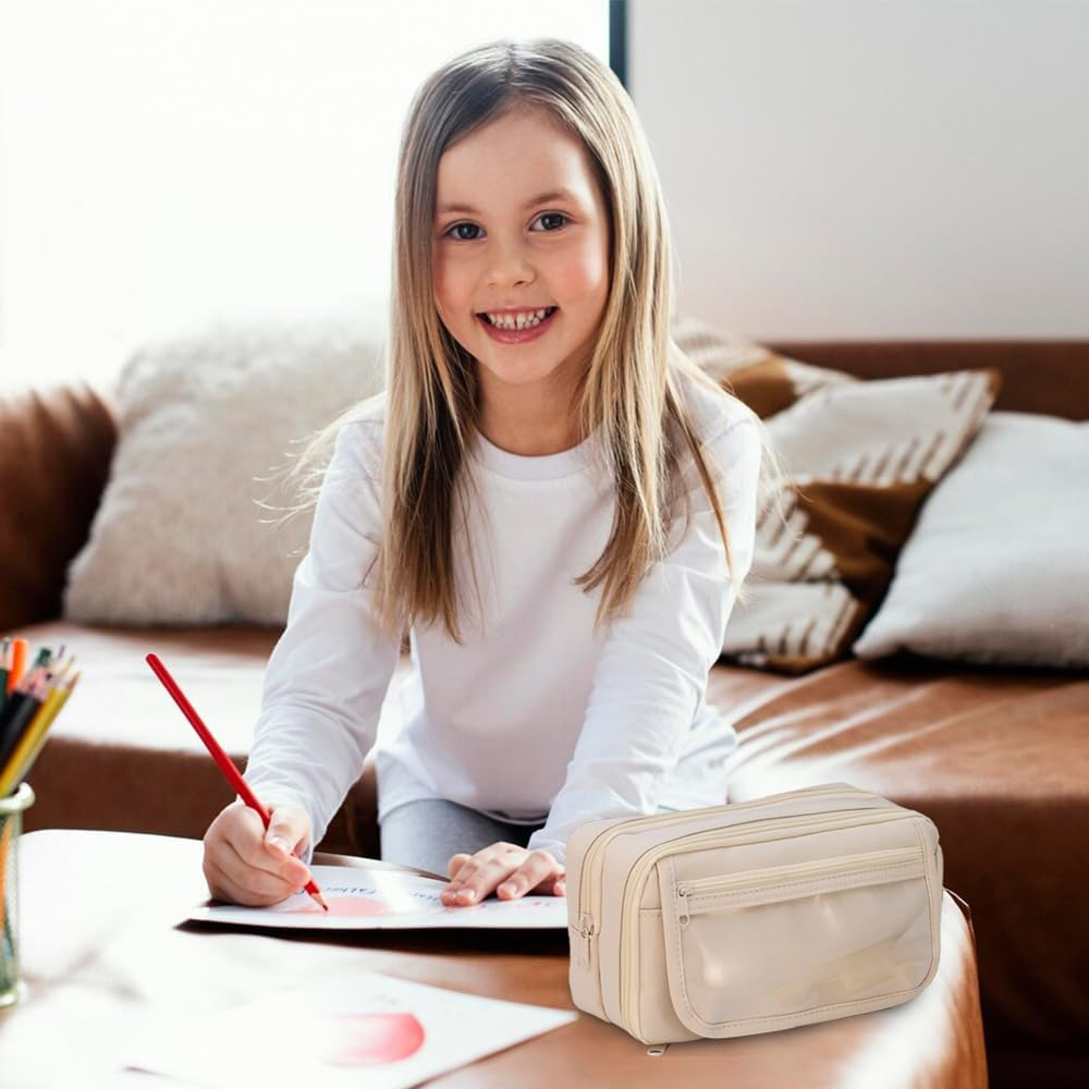 Nine-Story Pencil Cases with Compartments, Pencil Case Large Pencil Case Kids Adults, Portable, Large School Stationery Organizer, Gadget Bag Cosmetic Bag (Beige) image number 1