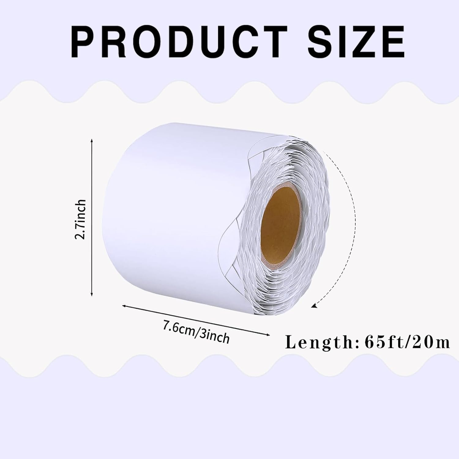 65Feet Scalloped Bulletin Board Borders with Wavy Line Design for School Classroom Offices Doors Decoration Strips (White)