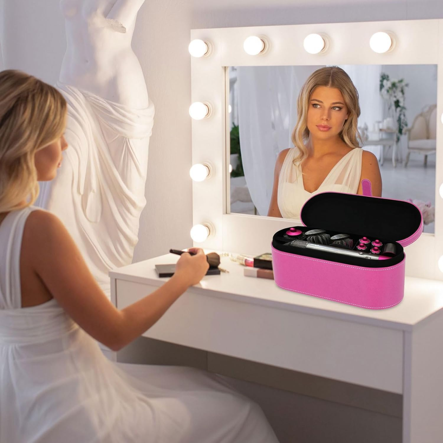 Hair Dryer Storage Bag, Portable Travel Bag for Hair Dryer, PU Leather, Hard Box, Storage Box for Dyson Supersonic Hair Dryer (Rose Red) image number 2