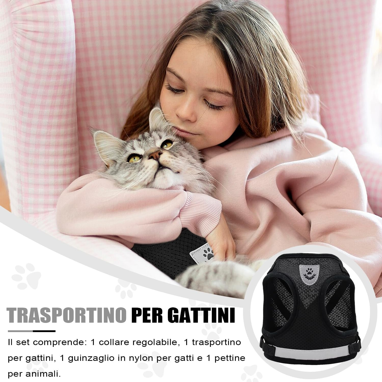 CUEMOON Dog Harness and Leash, Breathable Adjustable Harness, Reflective Harness for Puppies, Cats and Kittens (M) image number 3