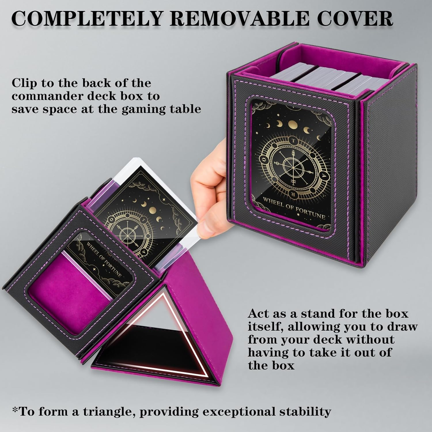 MTG Deck Box with Commander Window Display, Trading Card Storage Box Holds 100 Double-Sleeved Cards Suitable for Tcg/Ccg/Ptcg/Edh/Magic/Sport Cards (Purple) image number 3