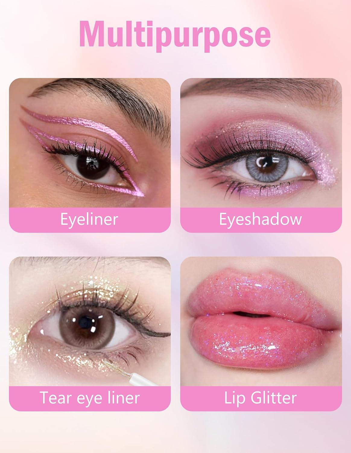 Erinde Liquid Glitter Eyeshadow, Highly Pigmented Shimmer Metallic Eye Makeup, Lightweight Waterproof Texture, Long Lasting Eye Shadow for Women, Colorful Eyeshadow, 1# - 1 image number 2