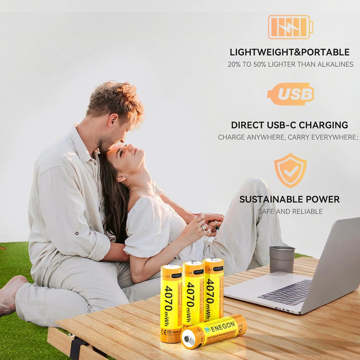 ENEGON AA Rechargeable Batteries 4-Pack, 1.5V 4070Mwh High Capacity Lithium-Ion Battery, Fast Charging in about 2 Hours, Type-C Cable Included, Constant Voltage Output. image number 5