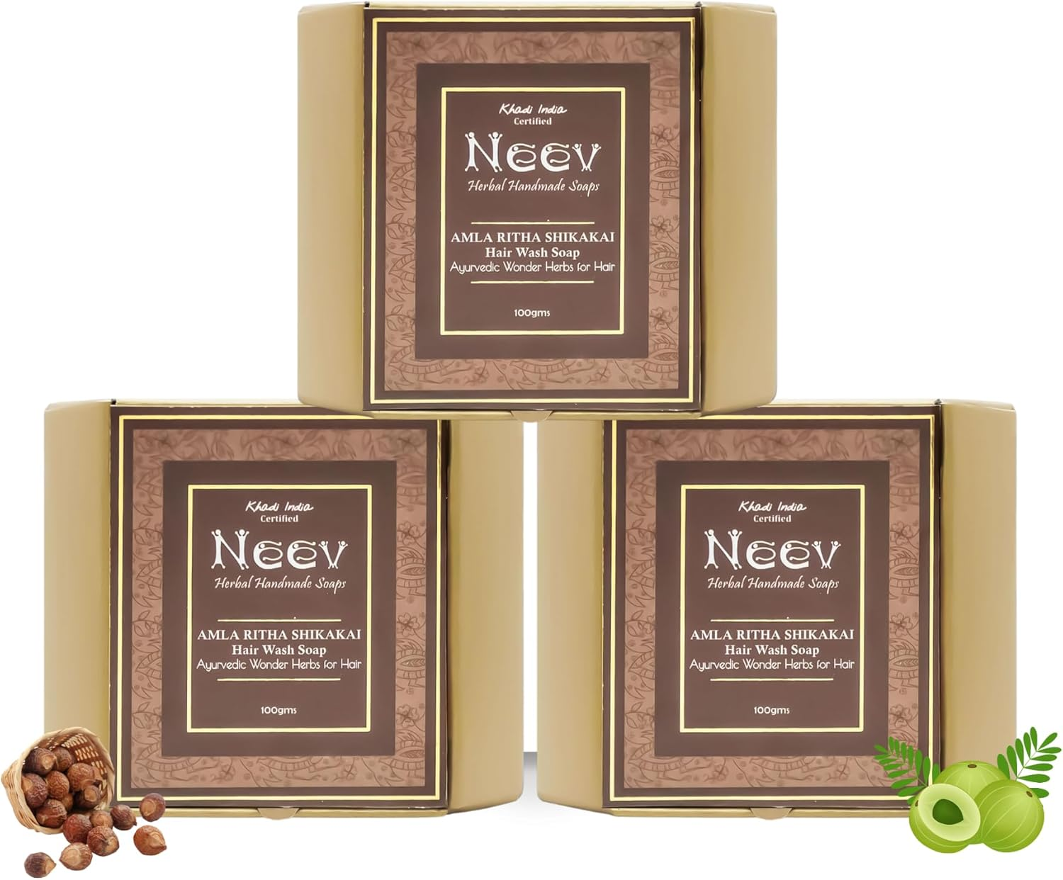 Neev Amla Ritha Shikakai Hair Wash Soap 100 Gms Ayurvedic Wonder Herbs for Hair Set of 3 Combo 100Gm Each image number 2