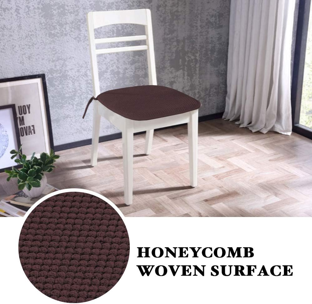 Memory Foam Seat Cushion with SBR Backing and Straps Set of 4 Non-Skid Chair Pads for Dining Room Honeycomb Pattern Chair Cushions (6 Pack, Brown,41X41Cm) image number 3