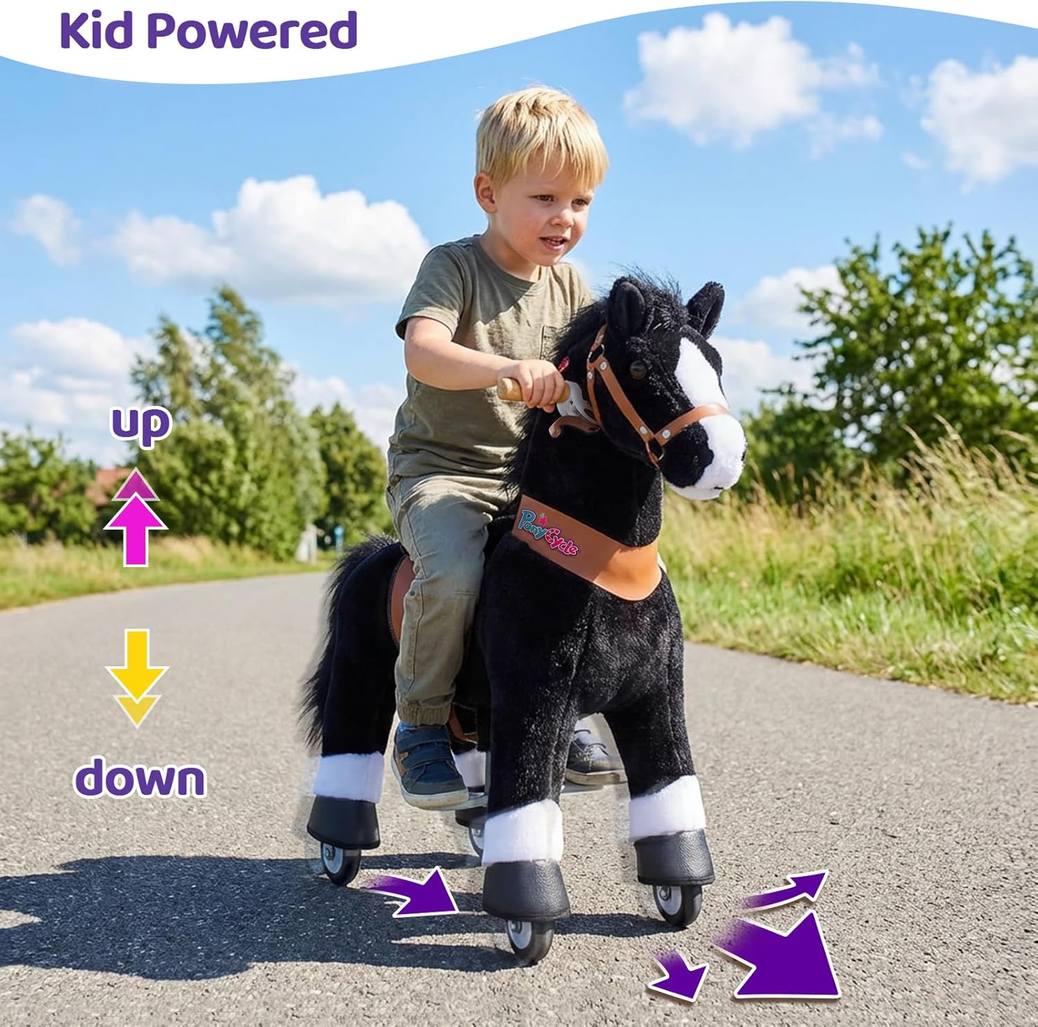 Ponycycle Official Classic U Series Ride on Horse Toy Plush Walking Animal Black Horse Size 3 for Age 3-5 Ux326 image number 4