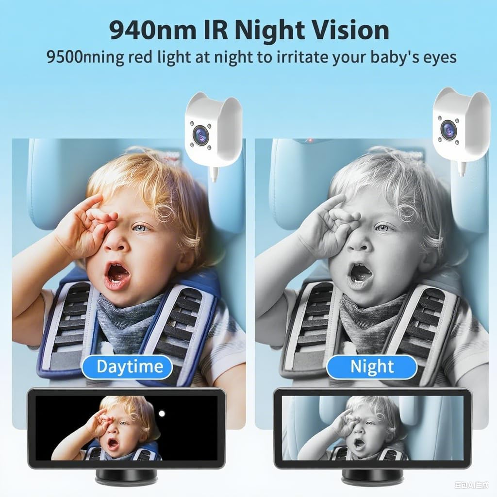 7 Inch Baby Monitor, Split Screen Baby Car Camera 2 Cameras, Baby Car Monitor Can Be Bent at Will, Ultrawide Baby Camera No Wifi with Night Vision image number 3