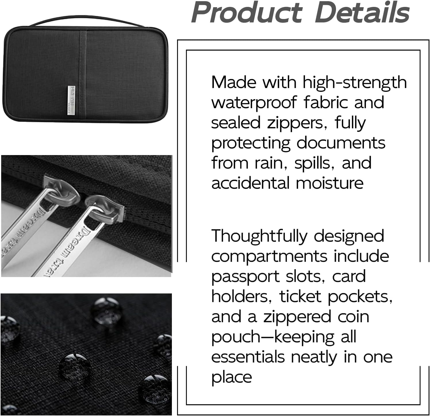 Travel Passport Wallet Family Passport Holder with RFID Blocking and Waterproof Features - Document Organizer for Men and Women, Compact and Stylish, Black image number 6