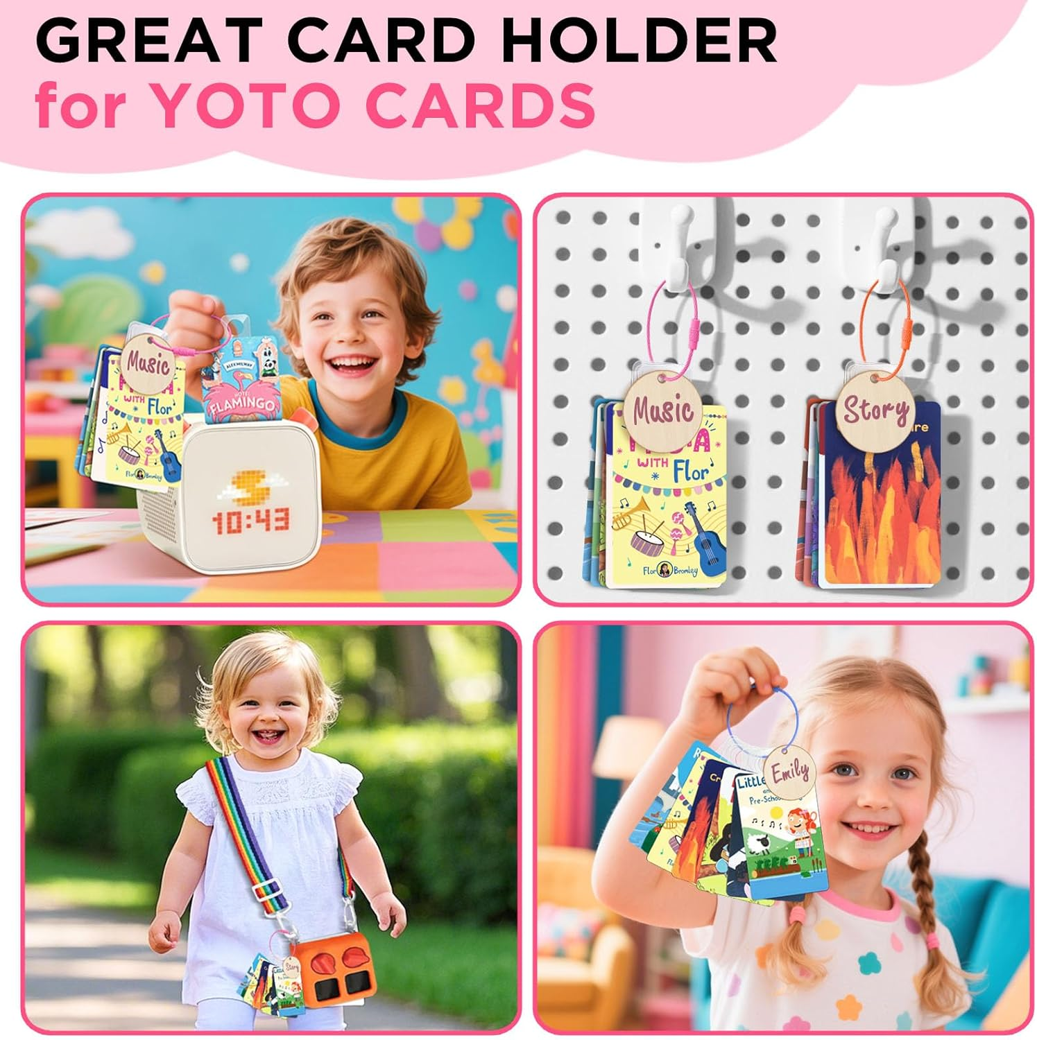 Collecthall Card Holder for Yoto Cards, 200 PCS Adhesive Tabs with 10 Removable Rings, 6 Blank Wood Labels, Portable Card Holder Organizer Storage Case for Travel image number 6