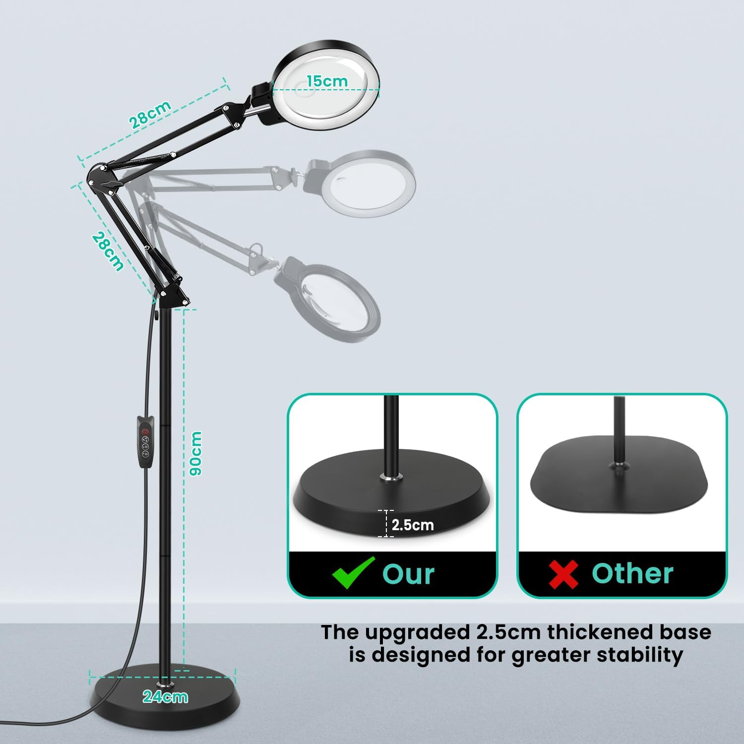 Lquan 20X 10X Magnifying Glass with Light and Stand, 72 LED Light, 3 Color Modes, Adjustable Brightness, 2 in 1 Adjustable Height Magnifier Floor Lamp for Repair, Sewing, Reading, Crafts, Hobbies image number 4