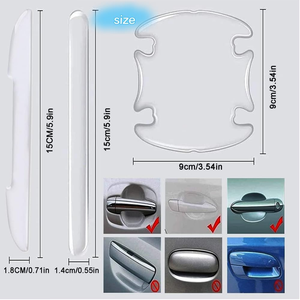 DACUAN 14Pcs Car Door Handle Scratch Protector Films, Transparent Universal Car Door Handle Protection Sticker, and Rearview Mirror Protection Strips（Clear） image number 2
