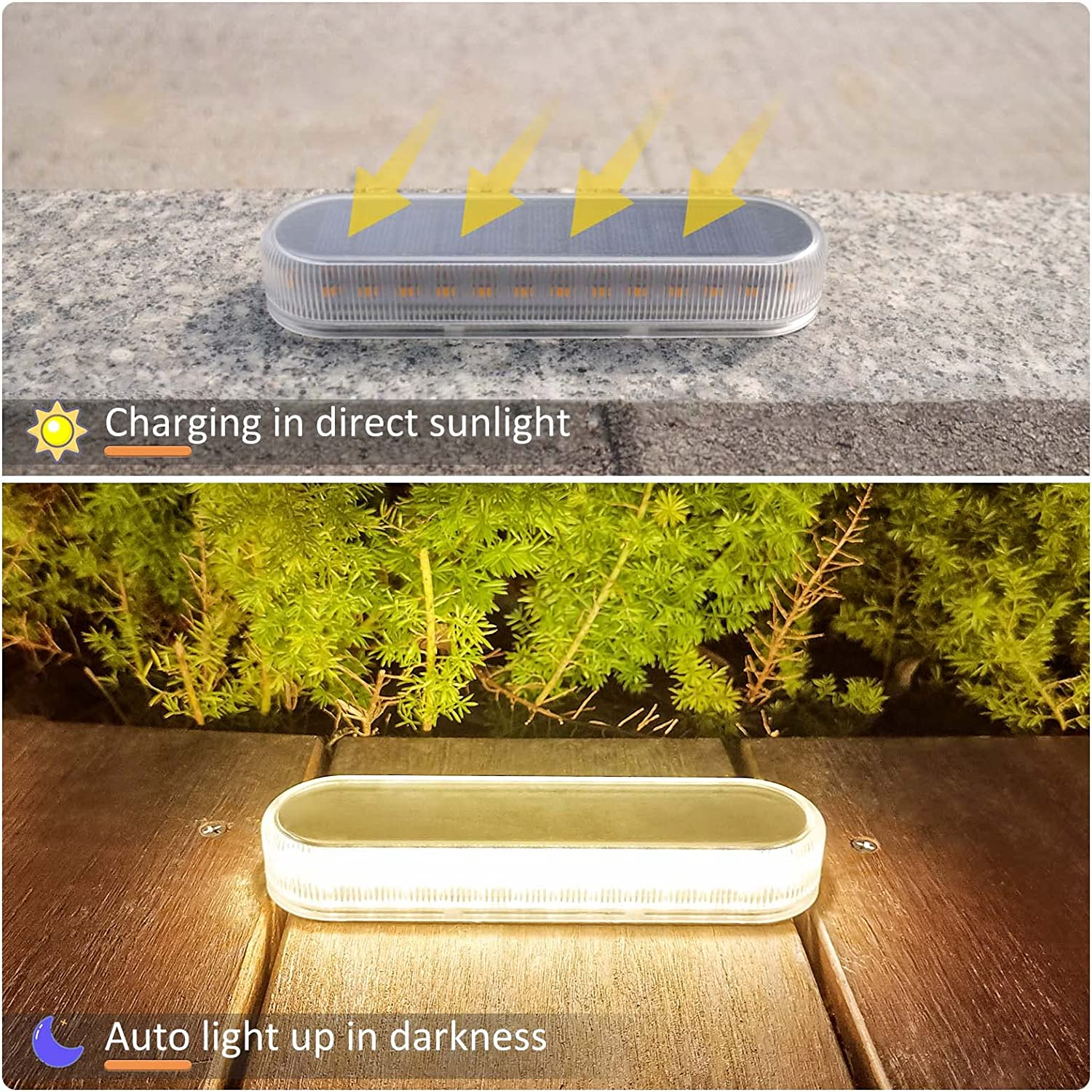 Lacasa Solar Deck Lights, 4 Pack 2700K Warm White LED Dock Lights 40LM, Outdoor Solar Powered Step Lights, Waterproof for Garden Stairs Ground Driveway Pathway Lighting image number 1