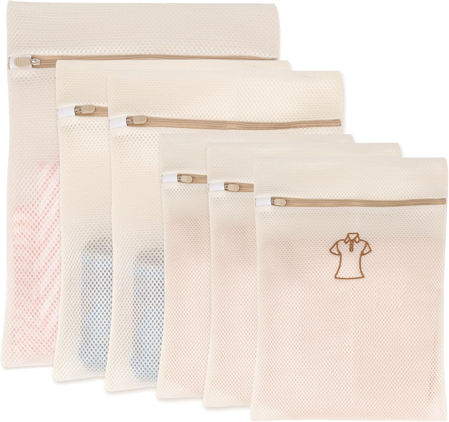 6-Pack Mesh Laundry Bags with Zipper, 3 Sizes Intimates Lingerie Bag with Categorized Symbols for Washing Delicates, Shirts, Dresses and Coats, Garment Bag for Laundry Room Washing Machine