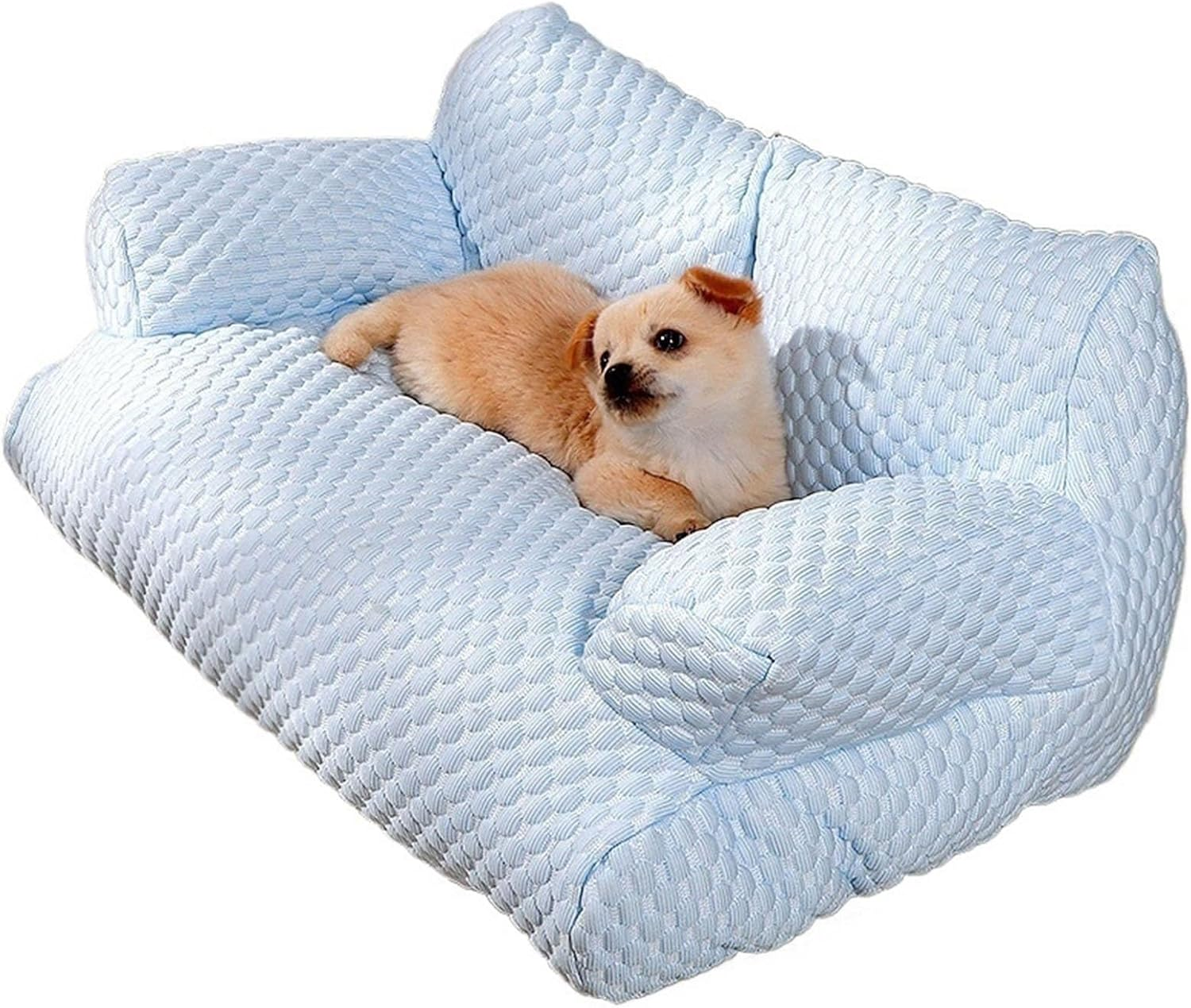 Fuzzy Dog Bed, Ice Silk Cooling Pet Bed Cooling Dog Bed Funny Dog Couch Fuzzy Ice Silk Cooling Pet Bed Breathable Washable Cat Dog Sofa Bed Anti-Slip Cooling Pad(Pink,Medium)