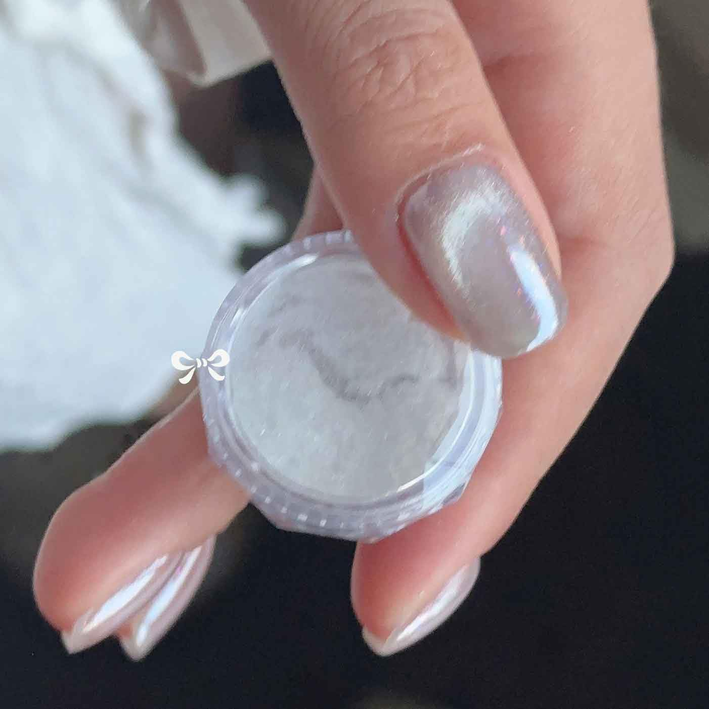 ADHERE Crystal Chrome Nail-Powder - Hyper-Shine Crystal Clear Finish Chrome Powder, Nail Art Dust, Professional Salon-Grade DIY Gel Polish Accessories 0.3G (Crystal Powder) - Moon Reflection image number 2