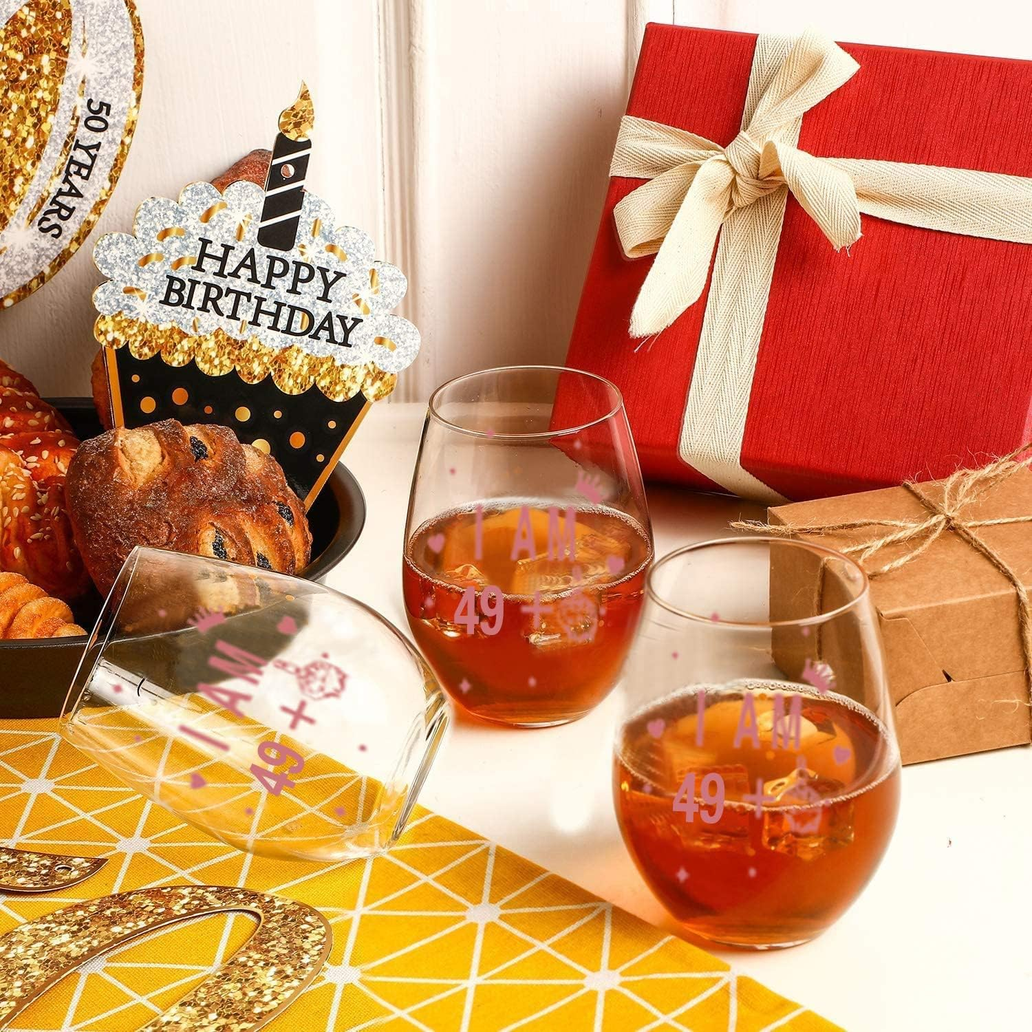 JUWNMANT Stemless Wine Glass 50Th Birthday Wine Glass Gift Anniversary Glass Men and Women 50Th Birthday Party Wedding Anniversary Decoration, 17Oz(I AM 49+1) image number 3